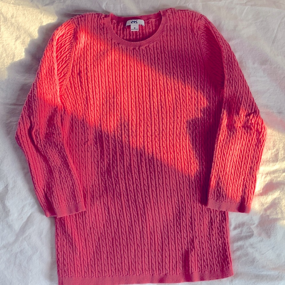 ANNE KLEIN SPORT | M | Coral crew neckline cable knit style sweater longsleeves